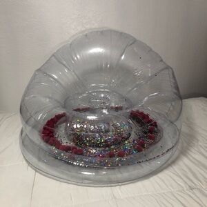 Clear Inflatable Glitter Party Chair with Pink Pom-Poms